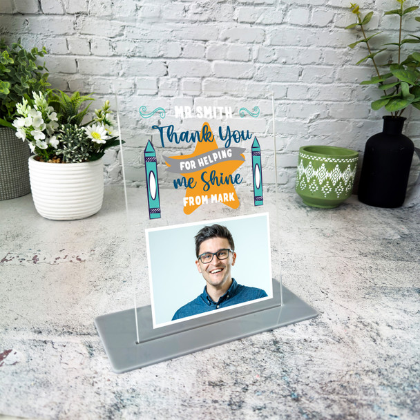 Thank You Teacher Gift Yellow Star Photo Personalised Acrylic Plaque