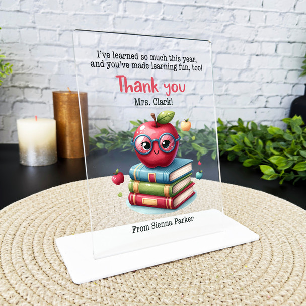 Thank You Teacher Gift Cute Apple Books Personalised Acrylic Plaque