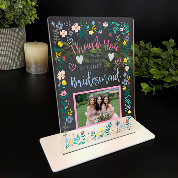 Thank You Bridesmaid Gift Wedding Photo Flower Frame Personalised Acrylic Plaque