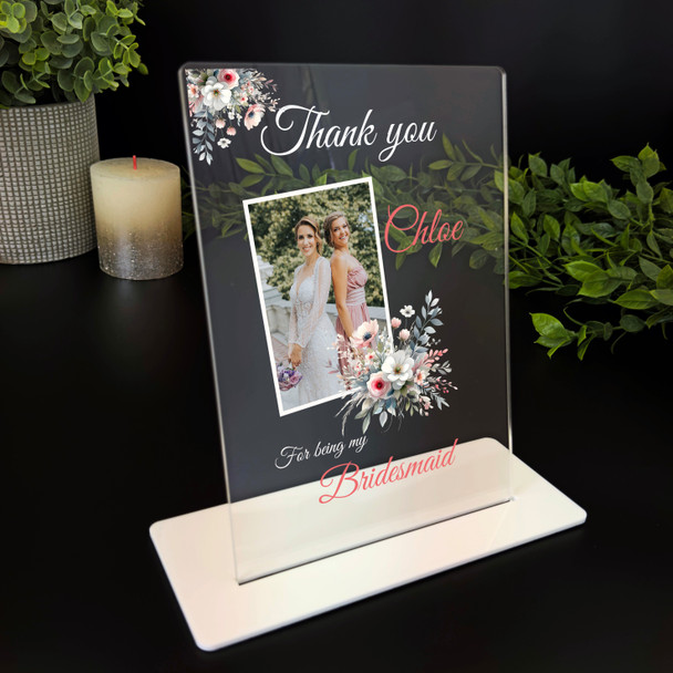 Floral Thank You Bridesmaid Gift Photo Personalised Acrylic Plaque