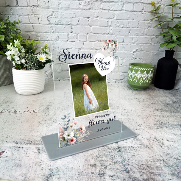 Floral Gift For Flower Girl Photo Personalised Acrylic Plaque