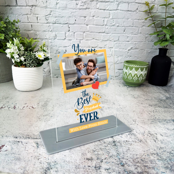 Gift For Stepdad The Best Stepdad Ever Yellow Photo Personalised Acrylic Plaque