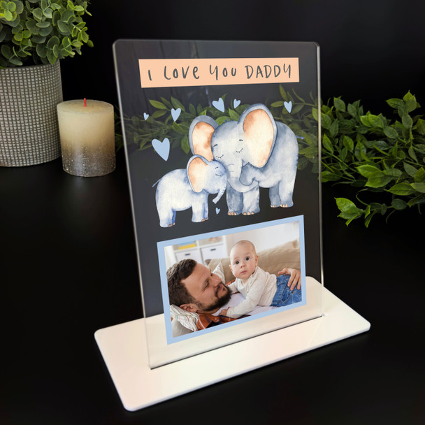 I Love You Gift For Daddy Baby Elephant Blue Photo Personalised Acrylic Plaque
