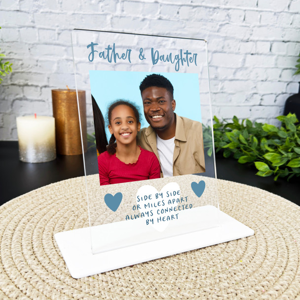 Father And Daughter Heart Photo Blue Gift For Dad Personalised Acrylic Plaque