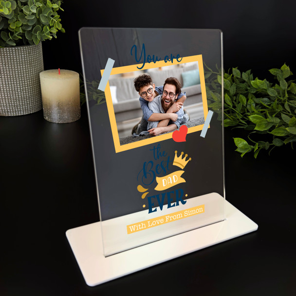 Gift For Dad The Best Dad Ever Yellow Frame Photo Personalised Acrylic Plaque