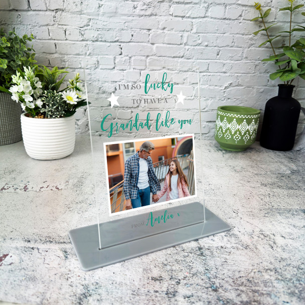 Lucky To Have A Grandad Like You Gift Green Photo Personalised Acrylic Plaque