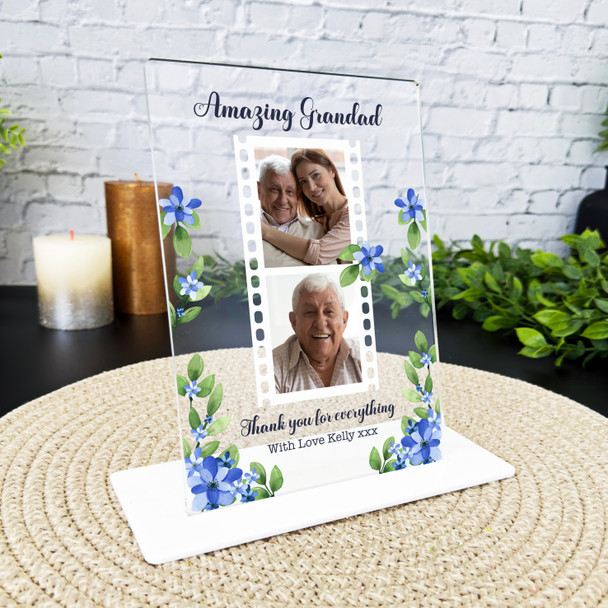 Grandfather Gift For Grandad Blue Green Photo Personalised Acrylic Plaque