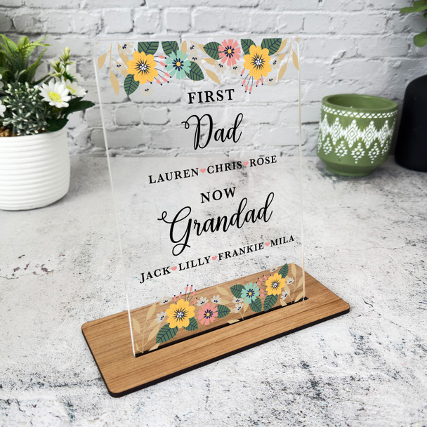 Floral First Dad Now Grandad Gift For Grandad Personalised Acrylic Plaque