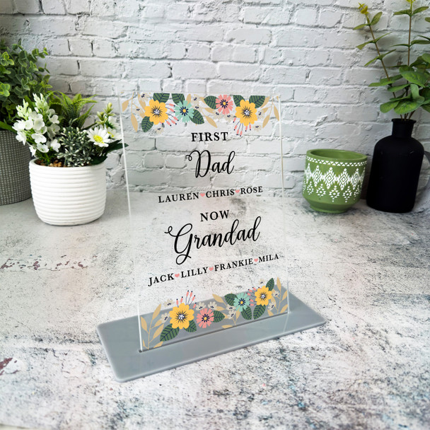 Floral First Dad Now Grandad Gift For Grandad Personalised Acrylic Plaque