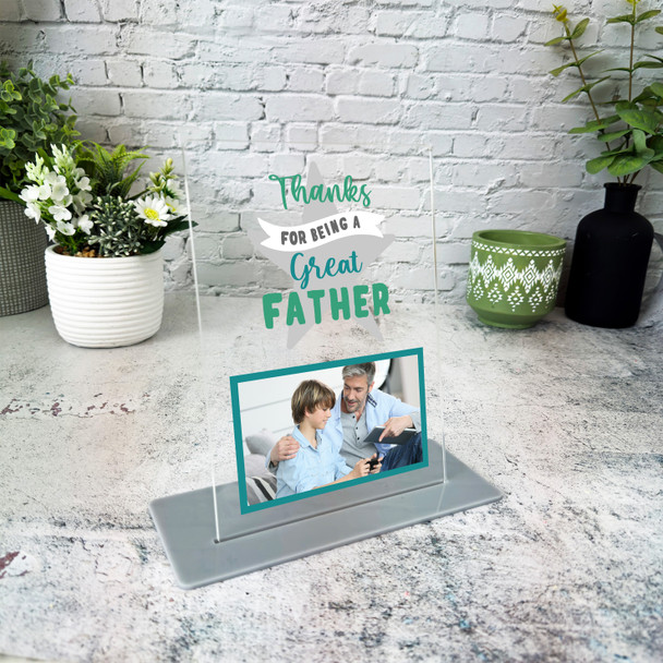 Thanks Great Father Green Photo Gift For Dad Personalised Acrylic Plaque