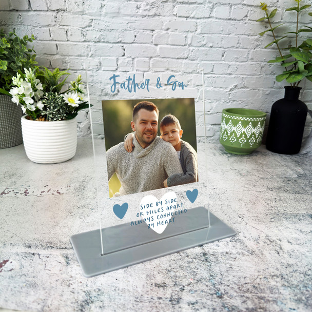 Father And Son Heart Photo Blue Gift For Dad Personalised Acrylic Plaque