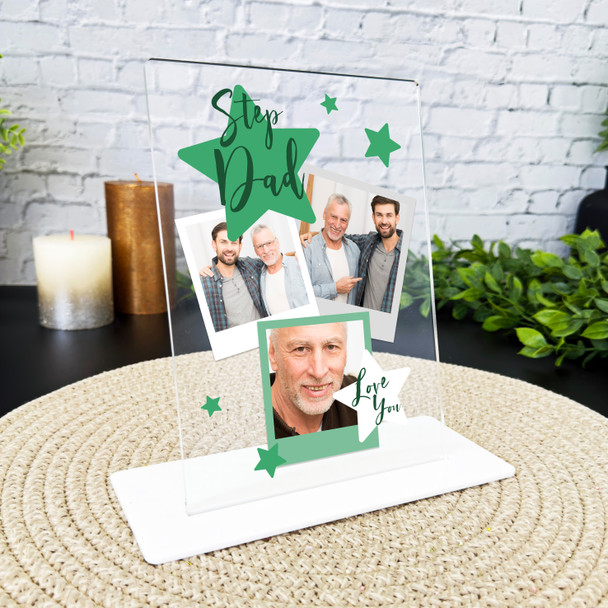 Gift For Step Dad Love You Green Star Photo Personalised Acrylic Plaque