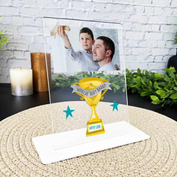 Worlds Best Daddy Trophy Photo Gift For Dad Personalised Acrylic Plaque