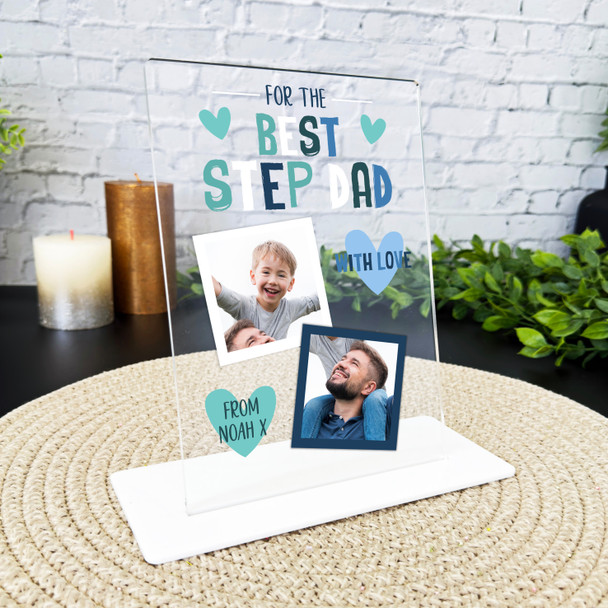 Best Step Dad Gift Blue Photo Personalised Acrylic Plaque