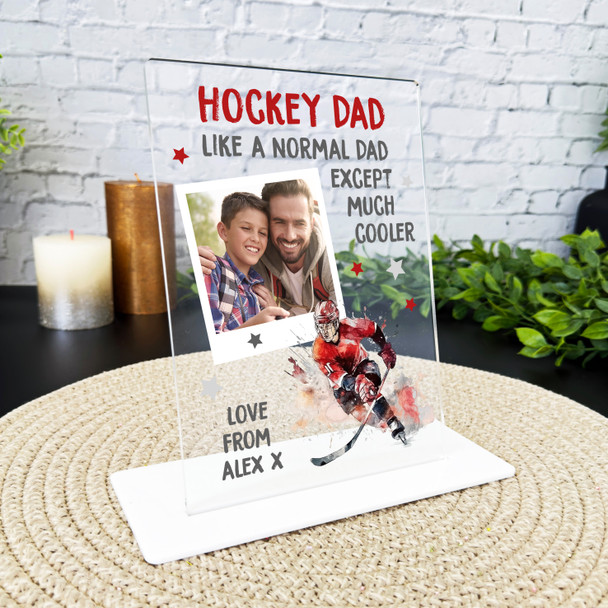 Hockey Gift For Dad Red Photo Personalised Acrylic Plaque