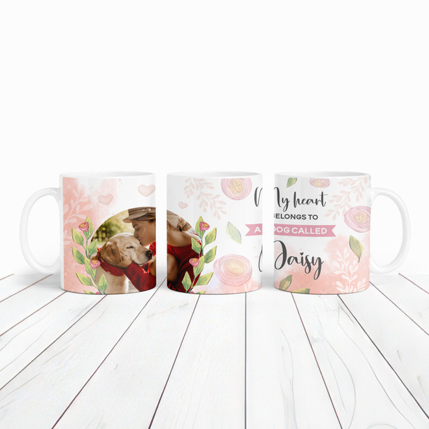 My Hearts Belongs To A Dog Lover Gift Pink Photo Coffee Tea Cup Personalised Mug