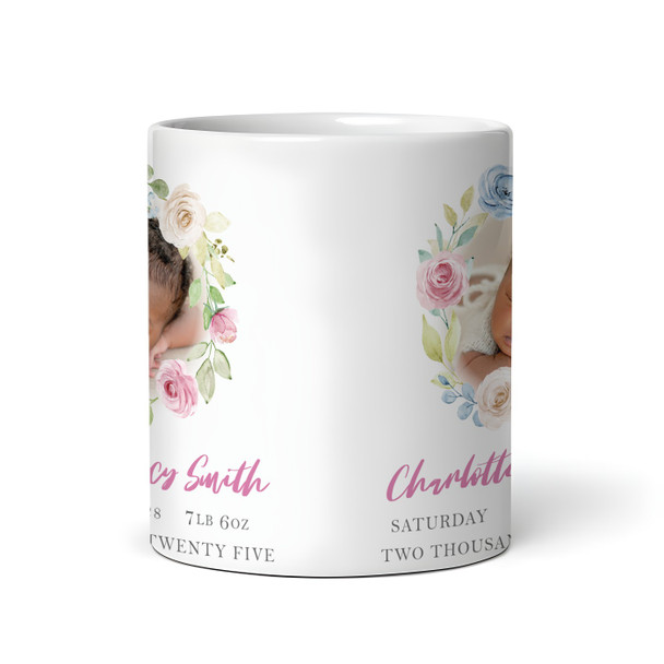 New Baby Gift Photo Floral Wreath Pastel Coffee Tea Cup Personalised Mug