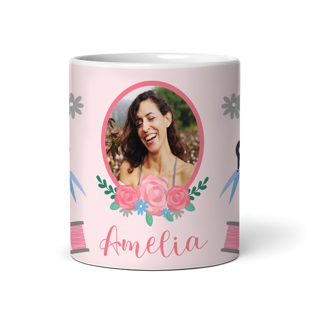 Sewing Seamstress Dress Maker Gift Pink Photo Coffee Tea Cup Personalised Mug