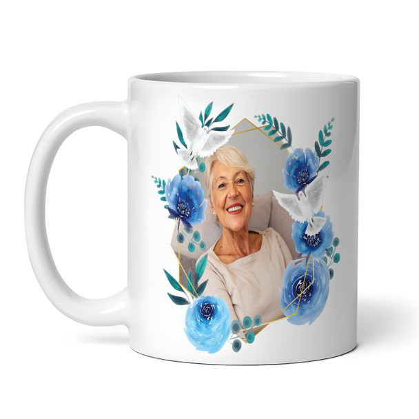 Sister Memorial Sympathy Keepsake Gift Blue Floral White Dove Personalised Mug