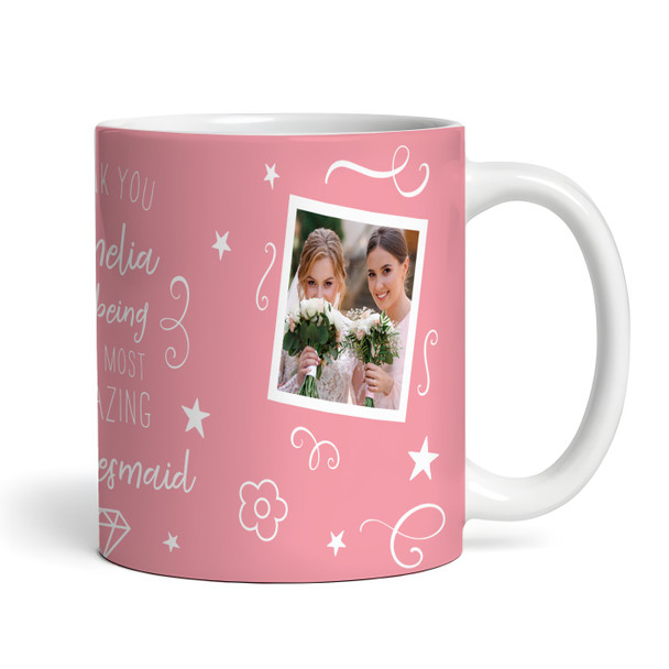 Thank You Bridesmaid Gift Wedding Photo Pink Coffee Tea Cup Personalised Mug