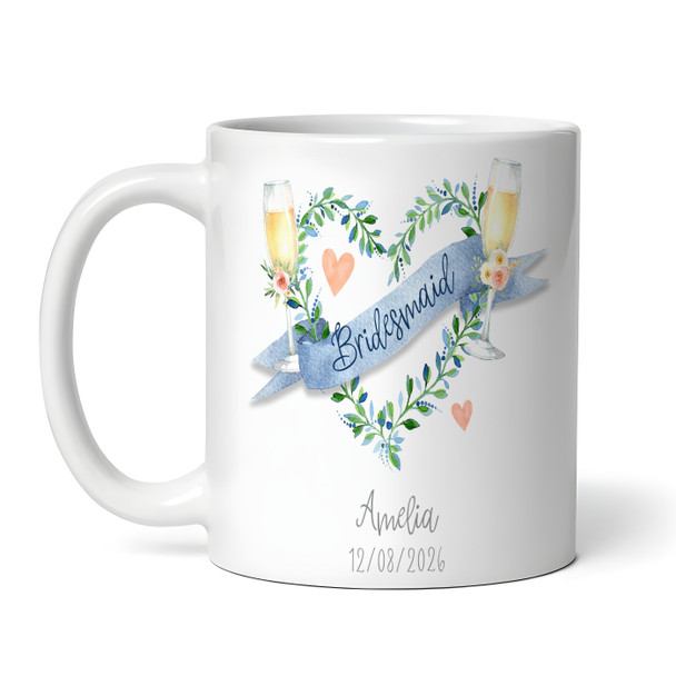 Wedding Bridesmaid Gift Blue Banner Flutes Coffee Tea Cup Personalised Mug