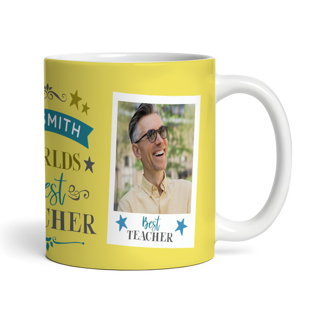 Worlds Best Teacher Gift Blue Photo Coffee Tea Cup Personalised Mug
