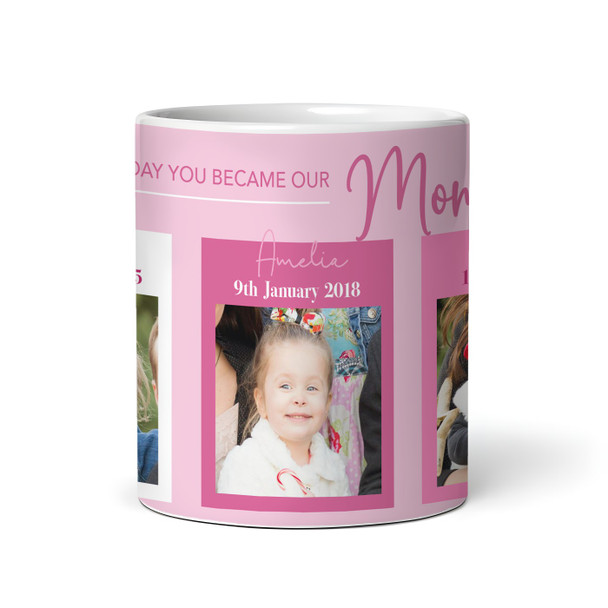 The Day You Became Our Mom 3 Kids Dates Pink Photo Gift Tea Cup Personalised Mug