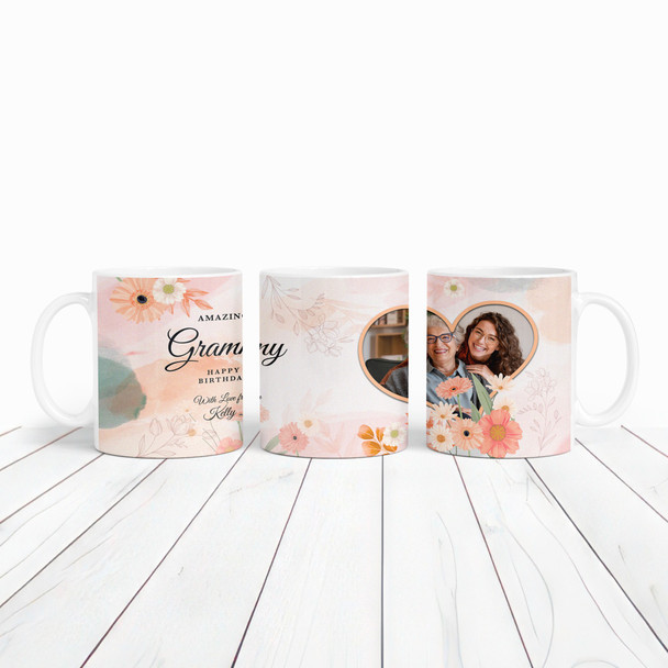 Amazing Grammy Birthday Floral Heart Photo Gift Coffee Tea Cup Personalised Mug