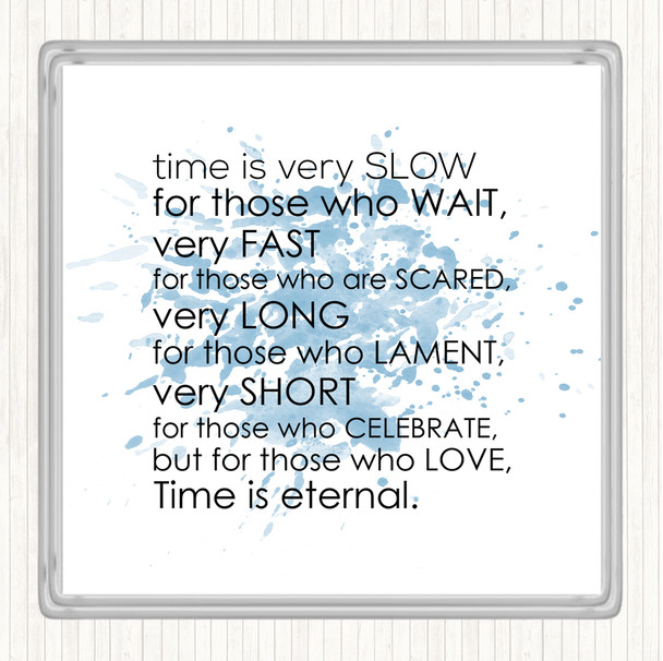 Blue White Time Eternal Inspirational Quote Coaster