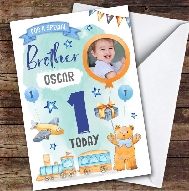 Baby Toys Gift Photo Brother 1st Boys Custom Personalised Birthday Card