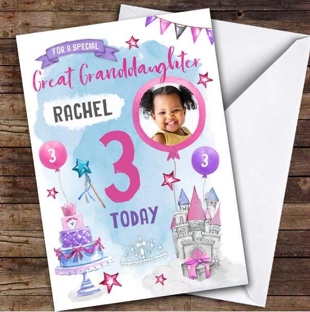 Princess Castle Photo Great Granddaughter 3rd Girls Personalised Birthday Card Princess Castle Photo Great Granddaughter 3rd Girls Personalised Birthday Card