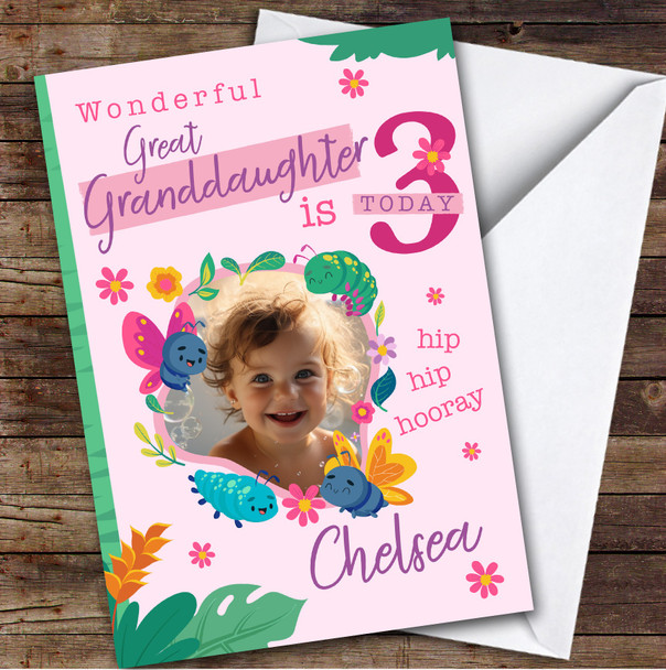 Great Granddaughter 3rd Cute Insects Photo Custom Personalised Birthday Card