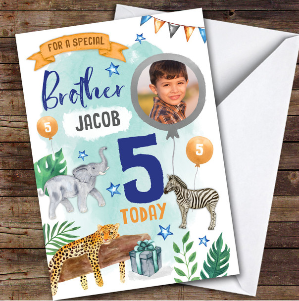 Animal Jungle Wild Photo Brother 5th Boys Custom Personalised Birthday Card