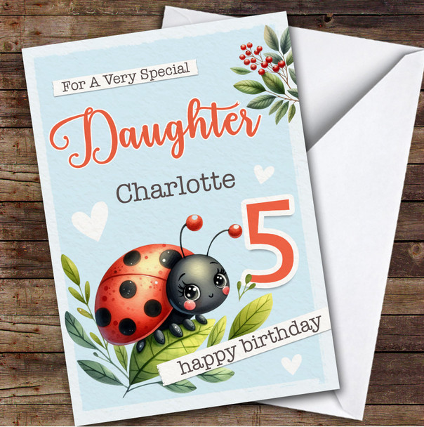 Daughter 5th Ladybug Ladybird Custom Personalised Birthday Card