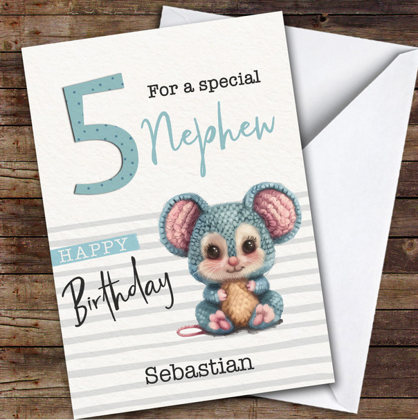 Nephew 5th Baby Mouse Boys Custom Personalised Birthday Card