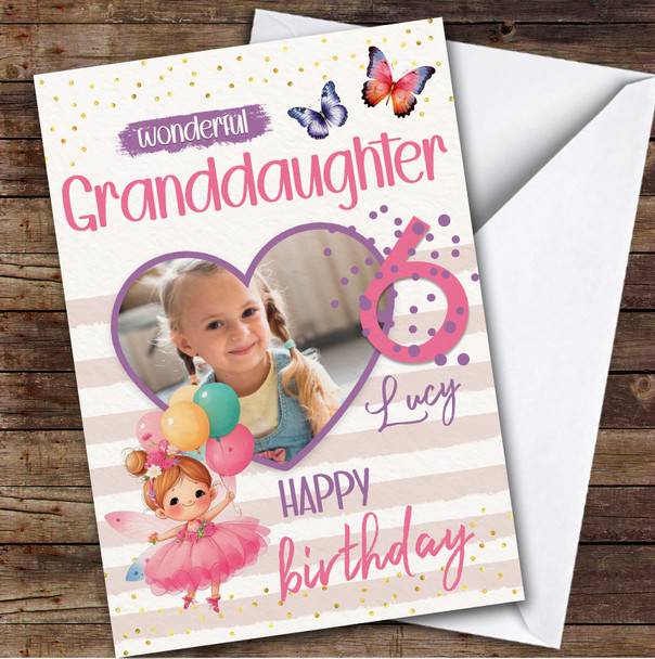 Granddaughter 6th Fairies Fairy Balloons Heart Photo Personalised Birthday Card