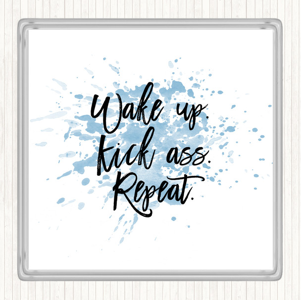 Blue White Wake Up Inspirational Quote Coaster