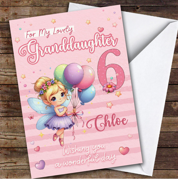 Granddaughter 6th Pink Floral Fairy Custom Personalised Birthday Card