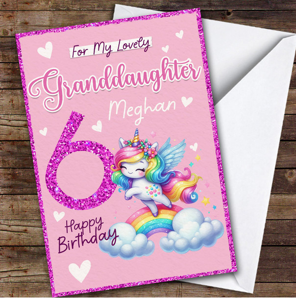 Granddaughter 6th Rainbow Unicorn Custom Personalised Birthday Card