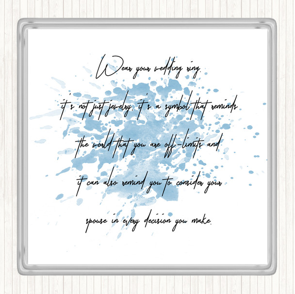 Blue White Wedding Ring Inspirational Quote Coaster