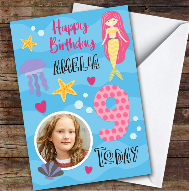 Mermaid Under The Sea Photo 9th Custom Personalised Birthday Card