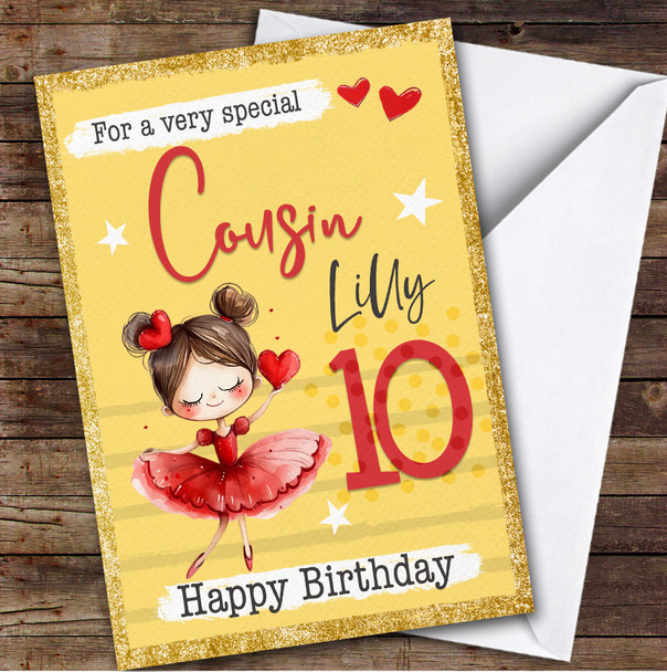 Cousin Yellow 10th Ballet Dancer Ballerina Custom Personalised Birthday Card