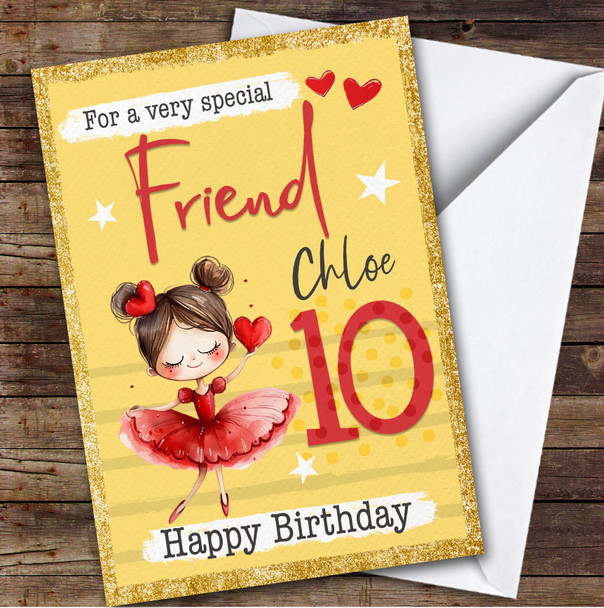 Friend Yellow 10th Ballet Dancer Ballerina Custom Personalised Birthday Card