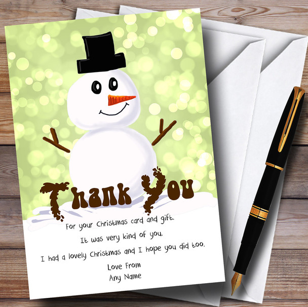 Green Cute Snowman Customised Christmas Thank You Cards