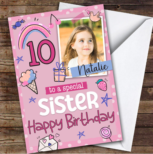 Sister 10th Photo Girls Custom Personalised Birthday Card