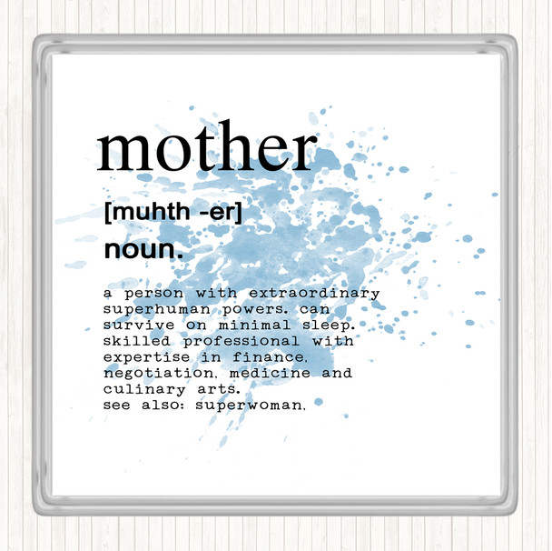 Blue White Word Definition Mother Inspirational Quote Coaster