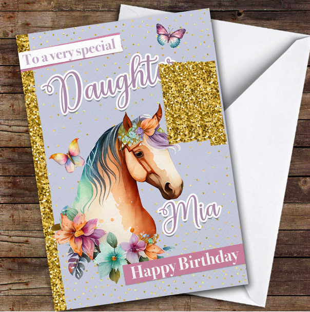 Daughter 11th Floral Horse Riding Fan Custom Personalised Birthday Card Daughter 11th Floral Horse Riding Fan Custom Personalised Birthday Card