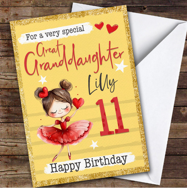 Great Granddaughter 11th Ballet Dancer Girls Personalised Birthday Card