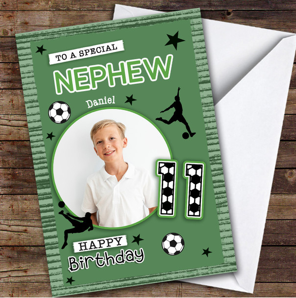 11th Nephew Football Photo Boys Custom Personalised Birthday Card