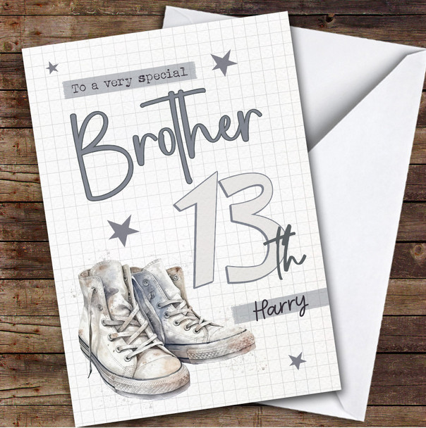 13th Brother Trainers Sneakers Sport Teenage Boys Personalised Birthday Card
